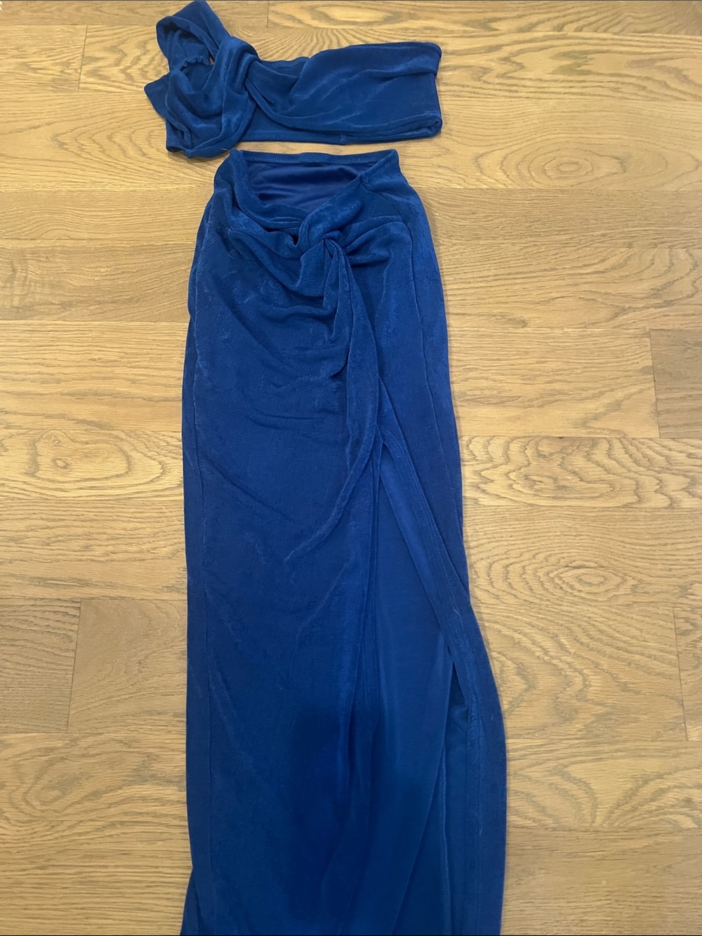 SHEIN Royal Blue Draped Knot Maxi Skirt Set